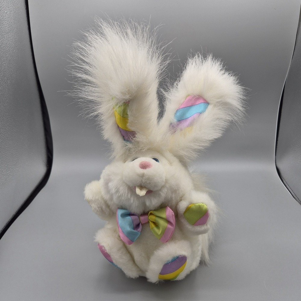 Vintage 1993 Giggle Bunny‎ 11" Plush Colorful Rainbow Easter Rabbit Fluffy Tail